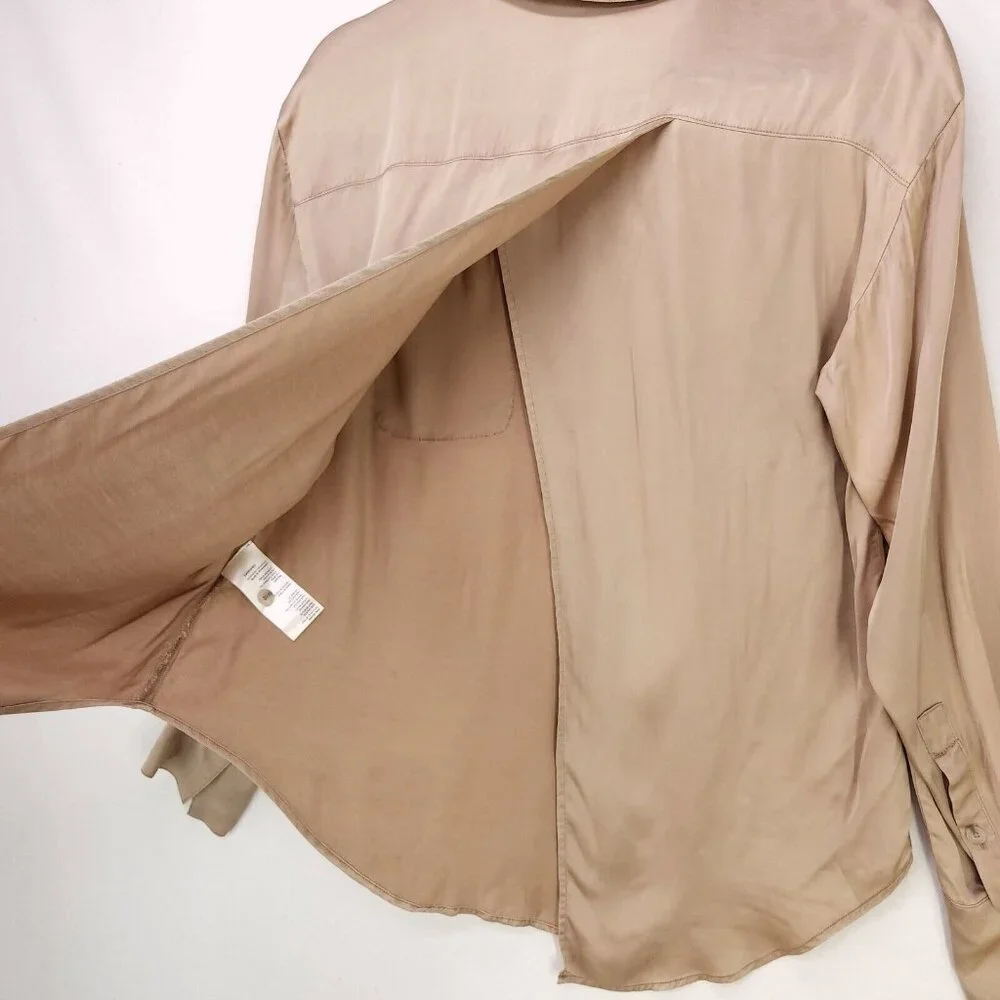 Anthropologie Sleek Satin Top V-Neck Long Sleeve Blouse Size Small Open Back - Picture 6 of 13